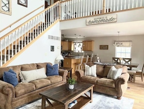 Smart TV, fireplace, video games, foosball