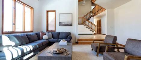 Televisión, chimenea, libros y oficina