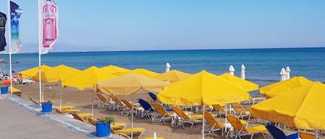 Beach nearby, sun loungers, beach umbrellas