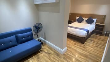 Hypo-allergenic bedding, desk, laptop workspace, iron/ironing board