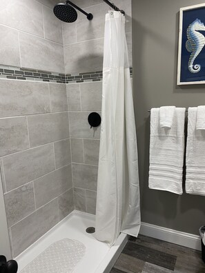 Ensemble douche/baignoire, sèche-cheveux, serviettes fournies