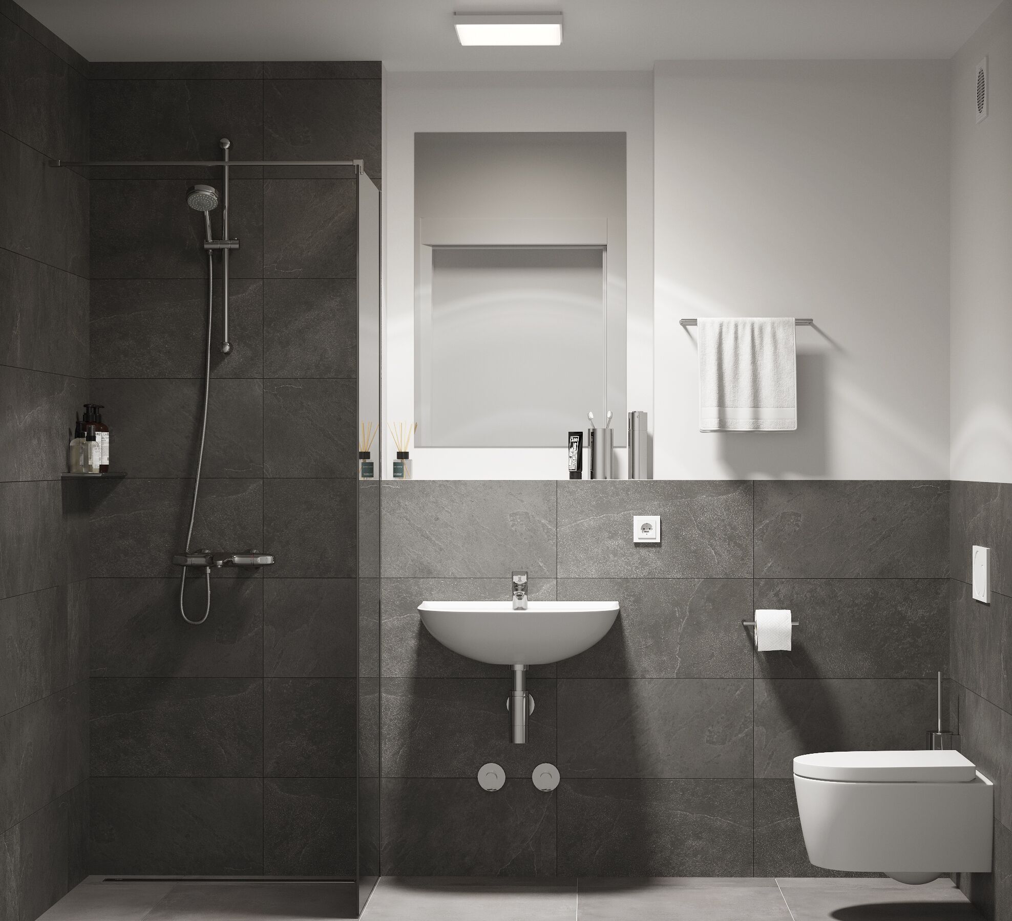 Shower, free toiletries, hair dryer, heated floors