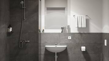 Shower, free toiletries, hair dryer, heated floors