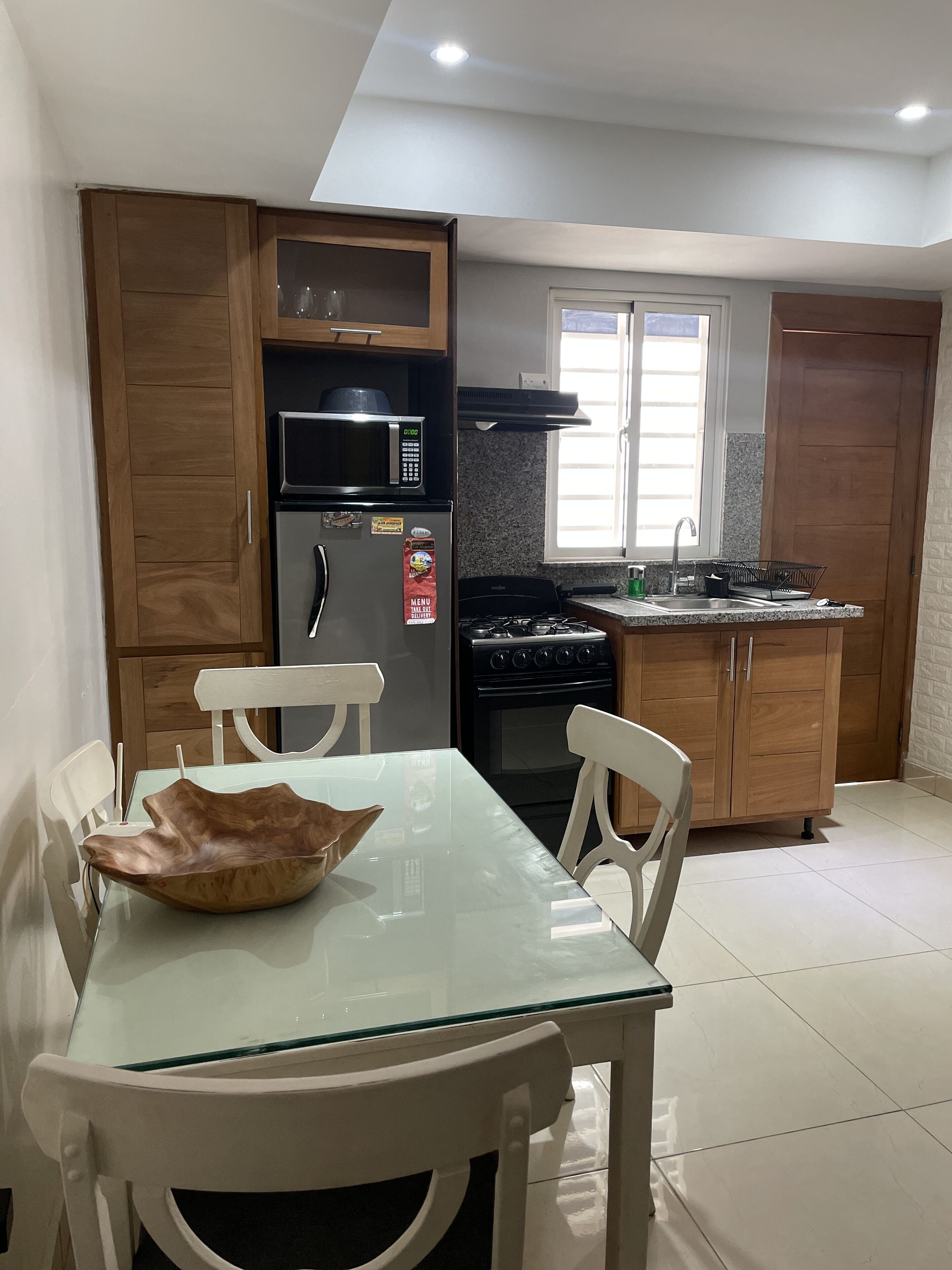 Fridge, microwave, stovetop, toaster