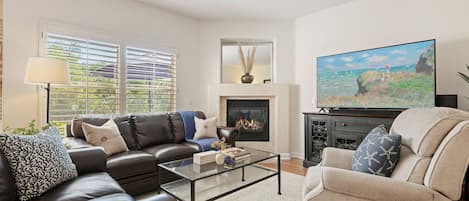 TV, fireplace, printers