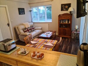 Smart TV, DVD player, books, video library