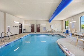 Indoor pool, open 8:00 AM to 10:00 PM, pool loungers
