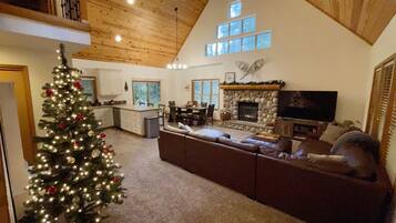 Smart TV, fireplace, DVD player, books