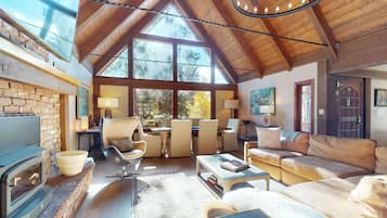 Télévision, cheminée, livres