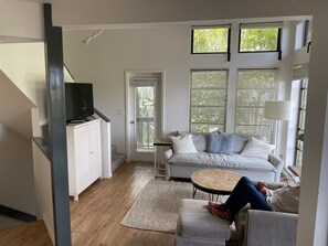 Smart TV, fireplace, stereo