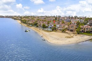 On the beach, sun loungers, beach towels