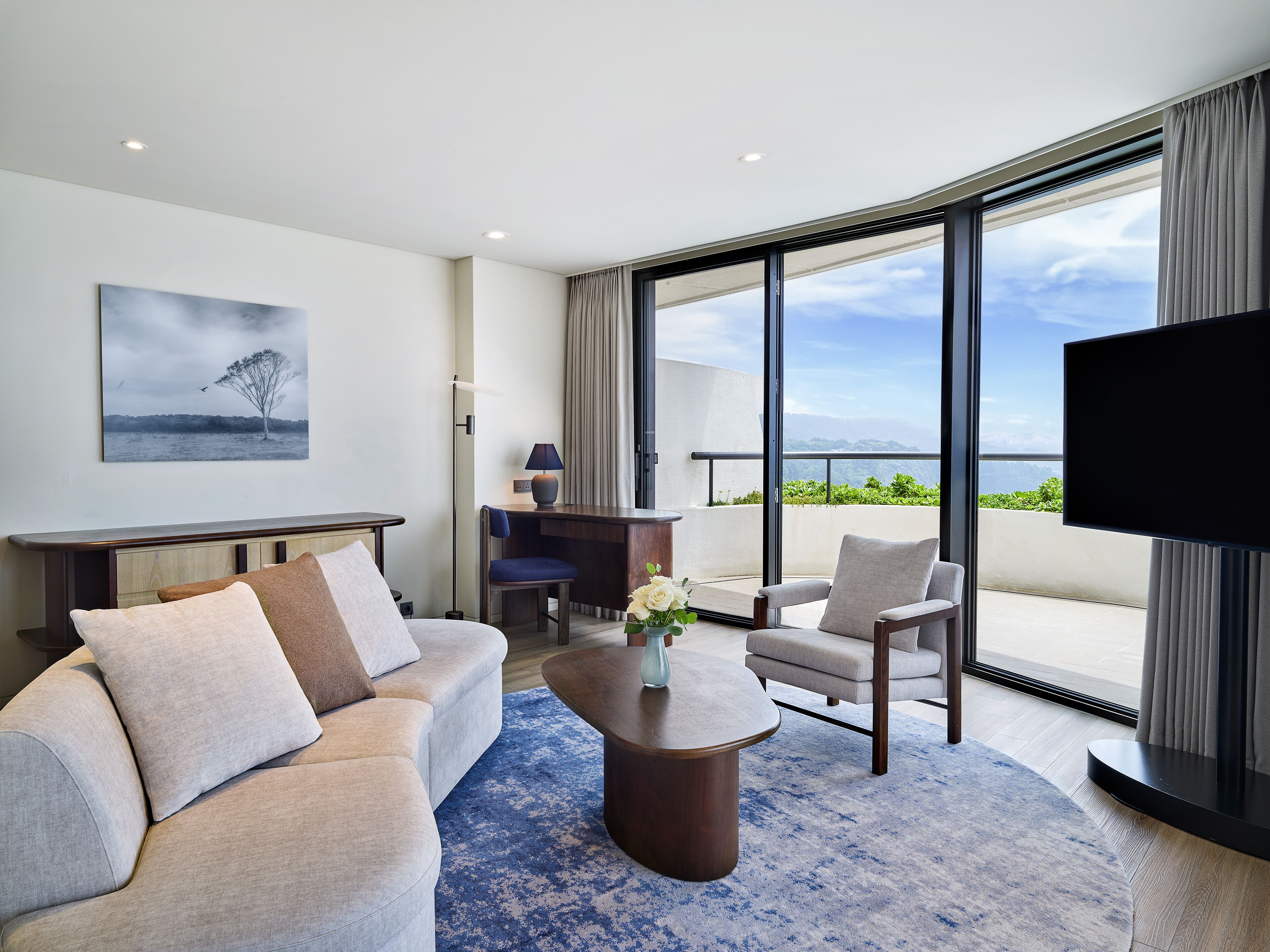 55-inch flat-screen TV with cable channels, TV, pay films