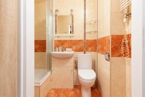 Regadera, secadora de cabello, toallas