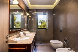 Shower, free toiletries, hair dryer, bidet