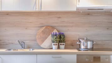 Frigorífico, microondas, horno y placa de cocina