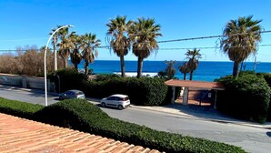 Une route côtière bordée de palmiers, un ciel bleu azur et une vue imprenable sur la mer.