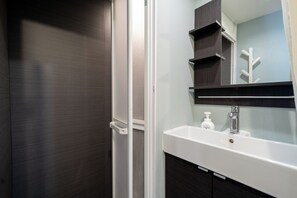 Douche, sèche-cheveux, serviettes fournies, papier toilette