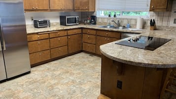Frigorífico, microondas, horno y placa de cocina