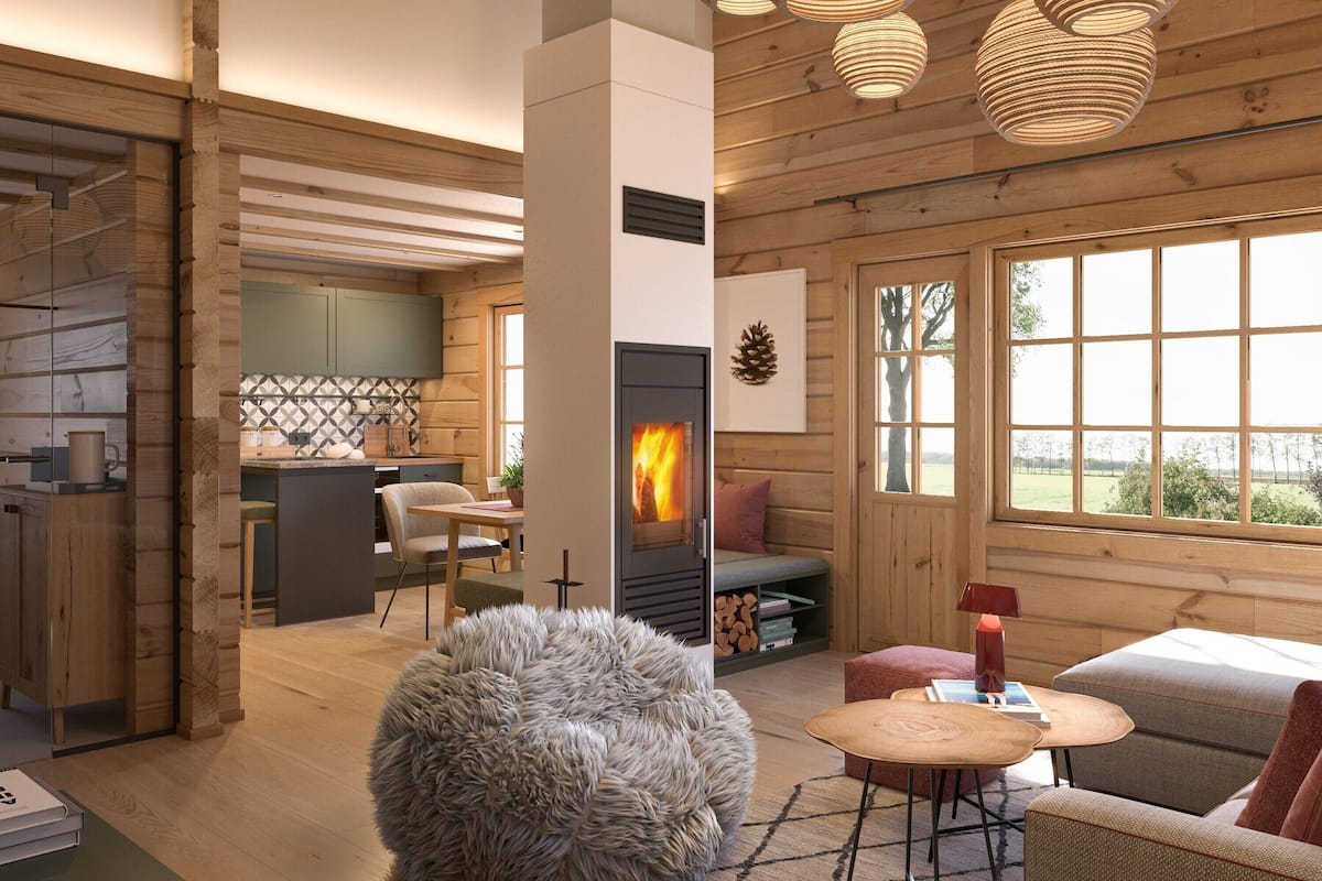 Comfort huis, 1 kingsize bed, sauna, uitzicht op vallei | Woonruimte | Een flatscreentelevisie