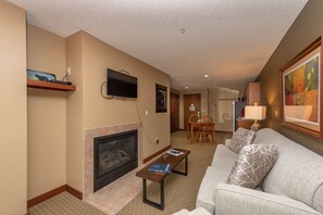 TV, fireplace, video games, DVD player