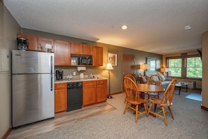 Fridge, microwave, dishwasher, coffee/tea maker