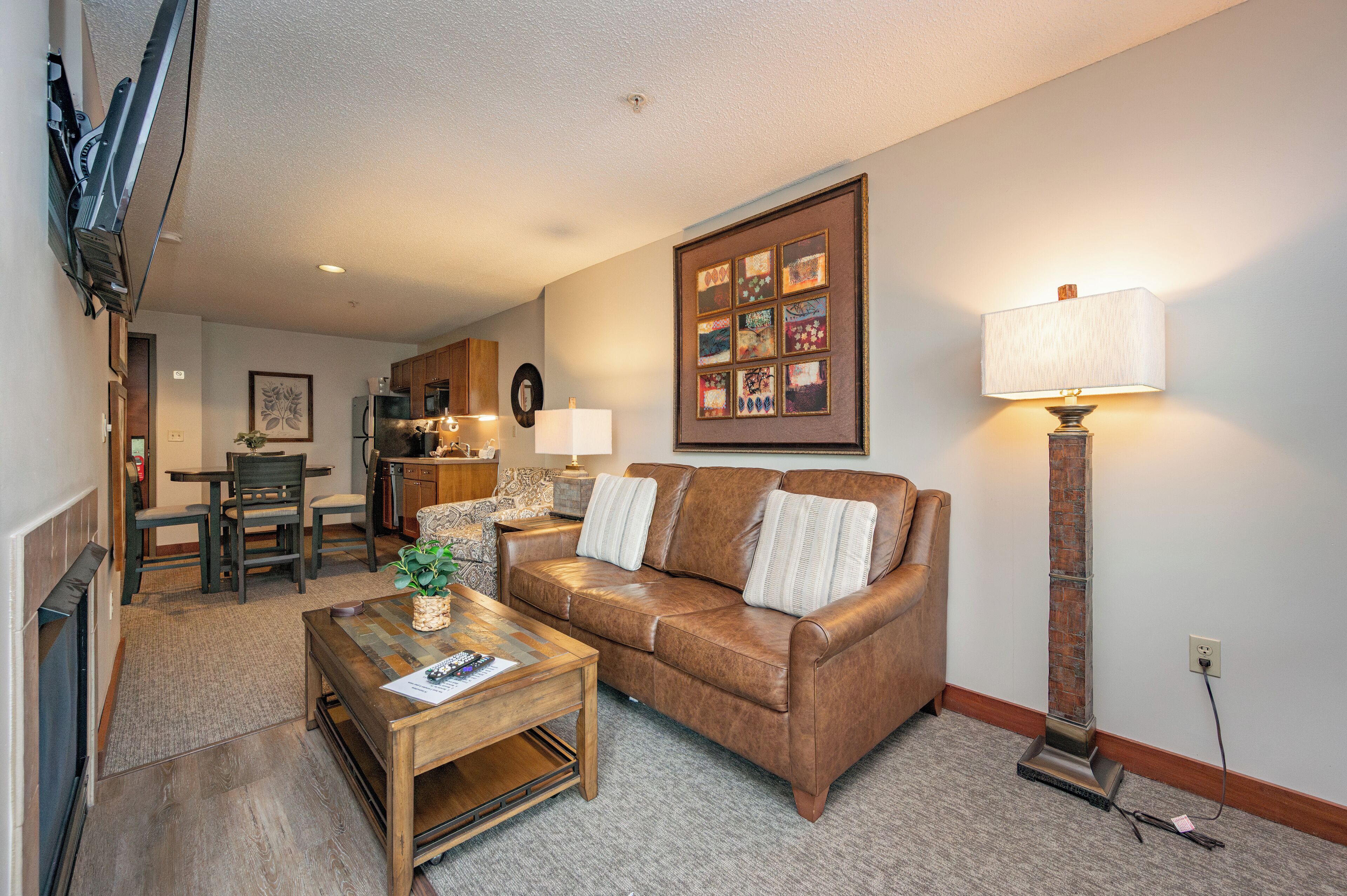TV, fireplace, video games, DVD player