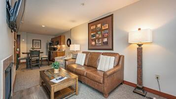 TV, fireplace, video games, DVD player
