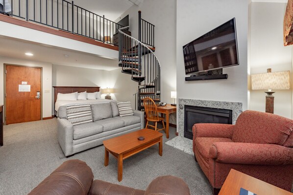 TV, fireplace, video games, DVD player