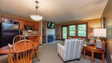 TV, fireplace, video games, DVD player