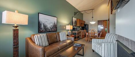 TV, fireplace, video games, DVD player