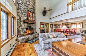 Smart TV, fireplace, table tennis, books
