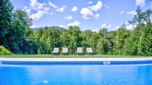 Outdoor pool, a heated pool - New Luxe 9BRs Stratton Estate. Views! Hot Tub, Sauna, Game House, Swimming pool! (Bondville)
