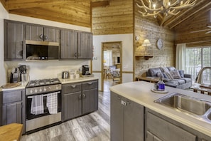 Fridge, microwave, oven, stovetop - Size Matters Cabin! Indoor Hot Tub, Indoor Fire place... (Blue Ridge)