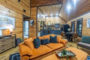 Smart TV, caminetto, libri