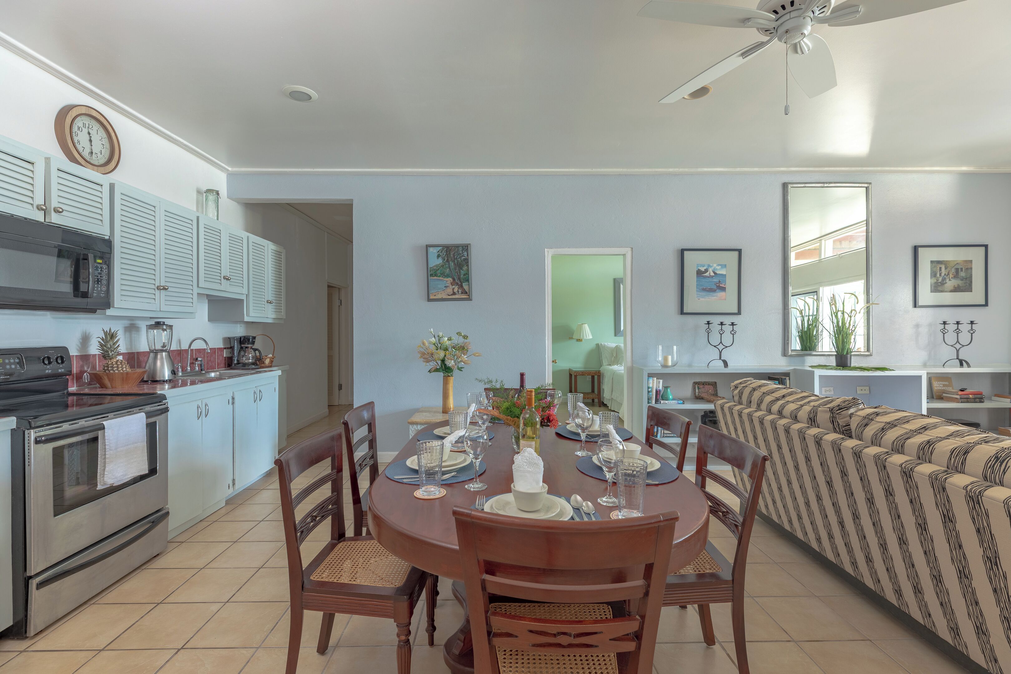 Microwave, coffee/tea maker, cookware/dishes/utensils