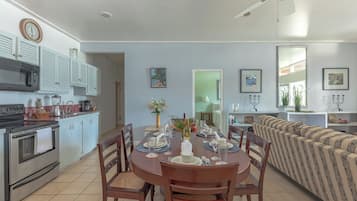 Microwave, coffee/tea maker, cookware/dishes/utensils