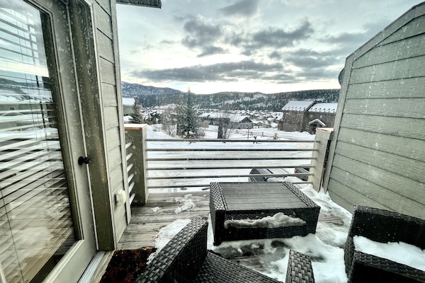 Front patio in winter. Cushions available for summertime :)