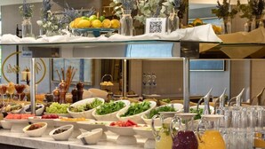 A buffet with various food items and beverages. - Mula Hotel - Special Class (Istanbul)