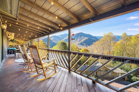 Terrace/patio. Best Location - Maggie Valley Cabin w/ Hot Tub!