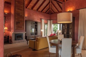 Una televisión, una chimenea