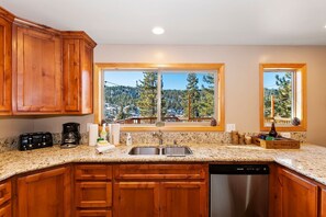 Fridge, microwave, oven, stovetop - Lakeview Retreat Chalet by Destination Big Bear: Boulder Bay! Lake Views! Outdoor Firepit! (Big Bear Lake)