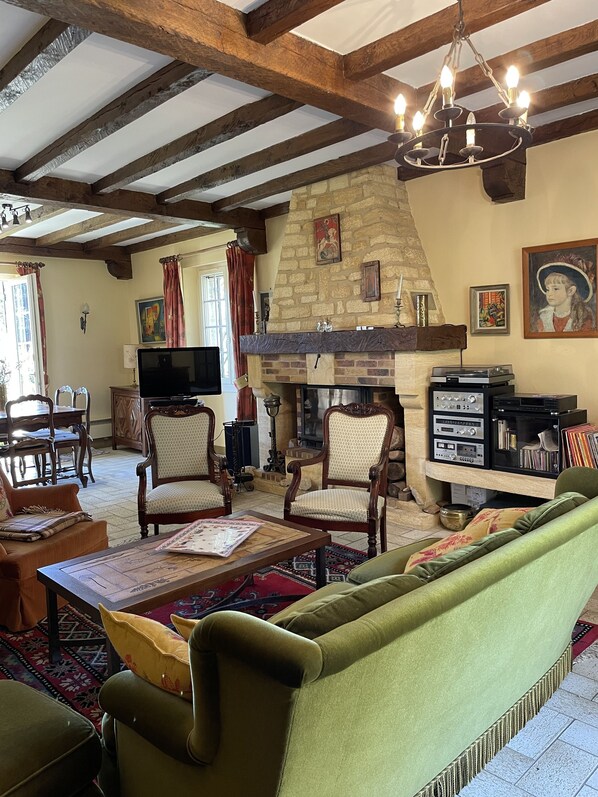 Tél évision, cheminée, livres, imprimantes