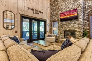 TV, fireplace, video games, DVD player