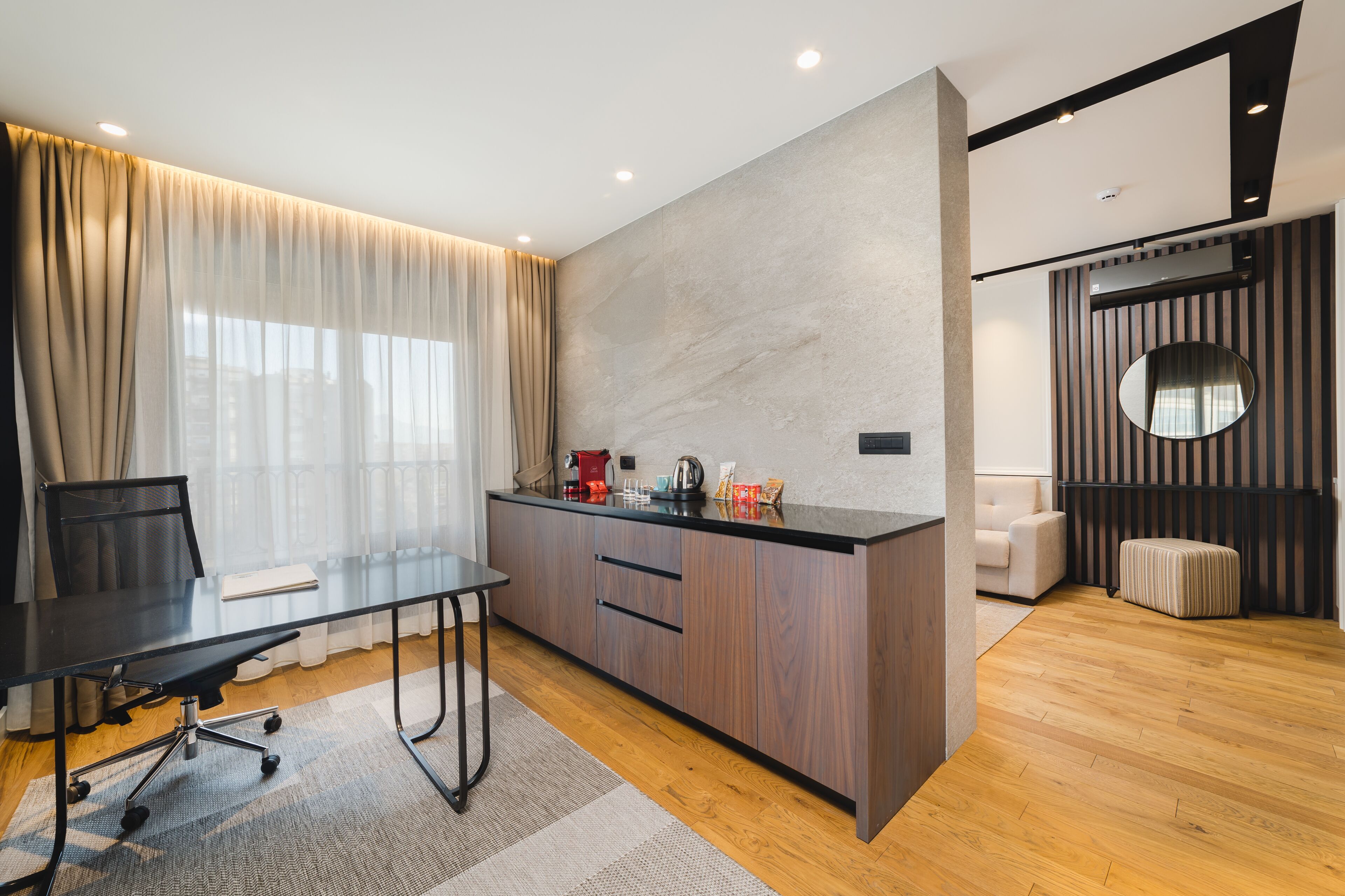 executive suite, 1 king bed with sofa bed | living area | 42-inch smart tv with digital channels, tv