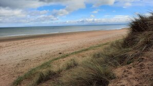 A beach with a sandy shore and grassy dunes. - La Pêcherie d'Utah - Charmante longère - Proche mer (Audouville-la-Hubert)