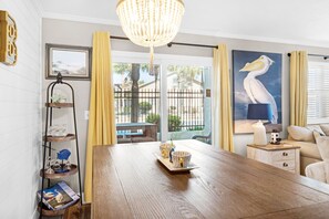 Enjoy a romantic meal for two in this beautifully set dining area, complete with a teapot and cups.