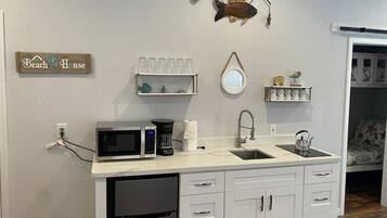 Fridge, microwave, stovetop, toaster