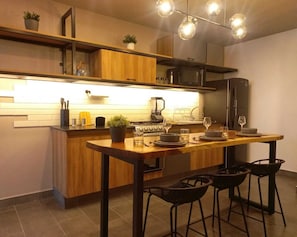 Premium Apartment | Private kitchen | Full-size fridge, microwave, oven, stovetop