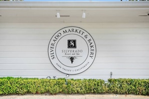 A sign for Silverado Market & Bakery, a resort and spa in Napa Valley, California.