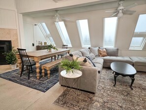 Smart TV, fireplace, DVD player